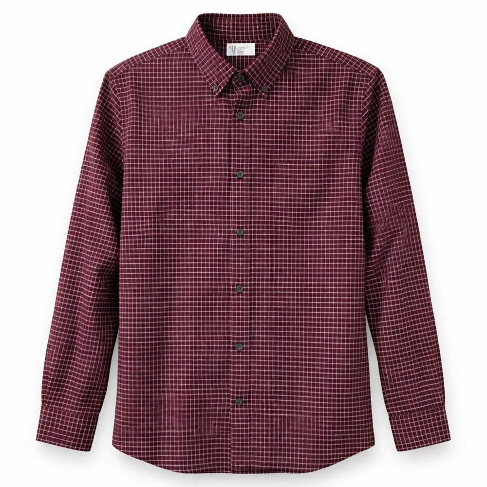 GAP Men's Standard Fit Oxford Button Down Shirt Burgundy Plaid Size M